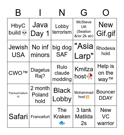 BFFU Allied Bingo Card