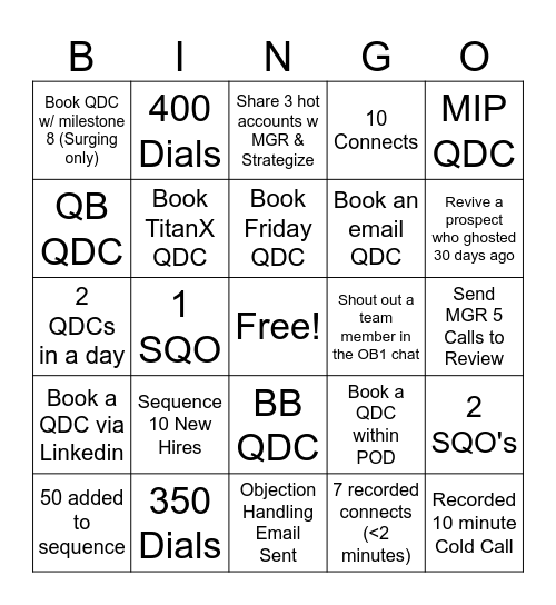OB1 Weekly Bingo SPIFF Bingo Card
