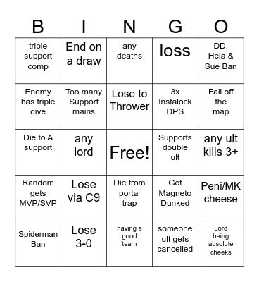 Marvel Rivals Drinking Game Bingo Card