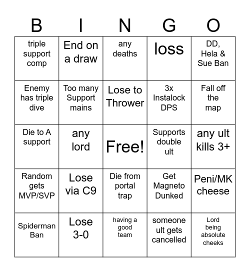 Marvel Rivals Drinking Game Bingo Card