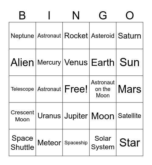 SPACE CAMP Bingo Card