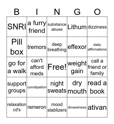 Mental Health  Bingo Card