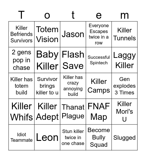 Alive by Daylight Bingo Card