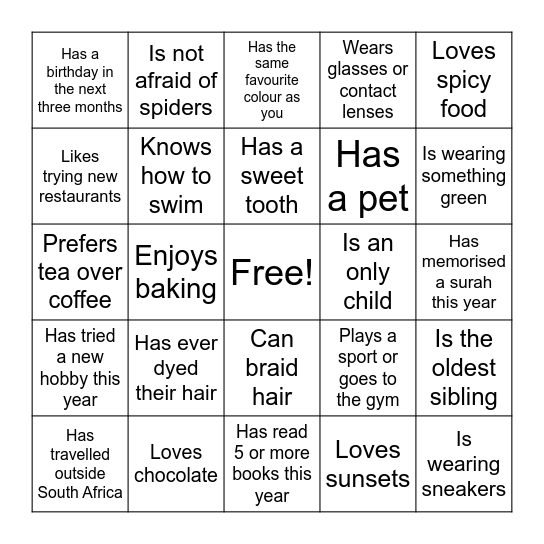 Picnic Bingo Card