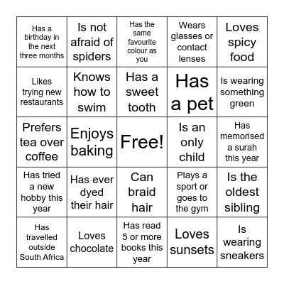 Picnic Bingo Card