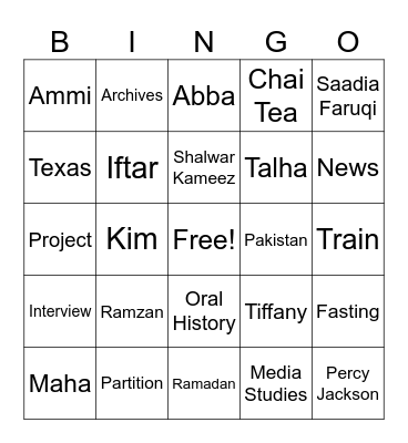The Partition Project Bingo Card