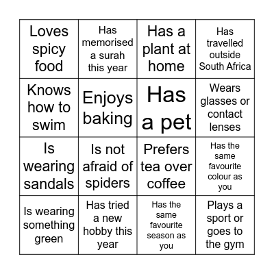 Picnic Bingo Card