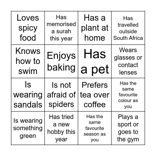 Picnic Bingo Card