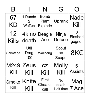 Wingman Bingo Card