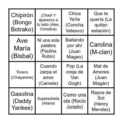 BINGO MUSICAL Bingo Card