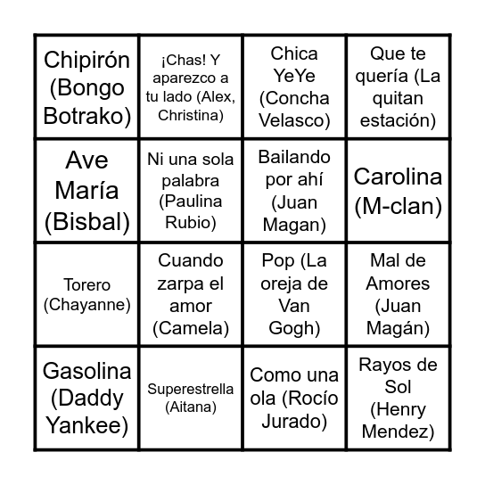 BINGO MUSICAL Bingo Card