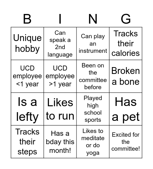 DPS Wellness Committee 2026 Bingo Card