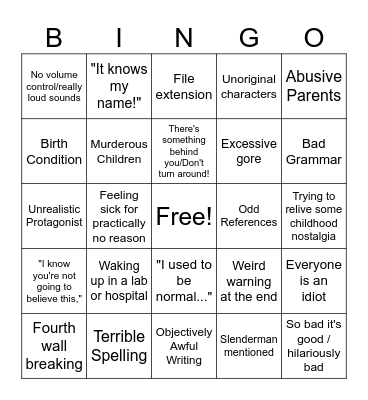 Bad Creepypasta Bingo Card