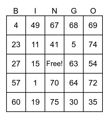 Untitled Bingo Card