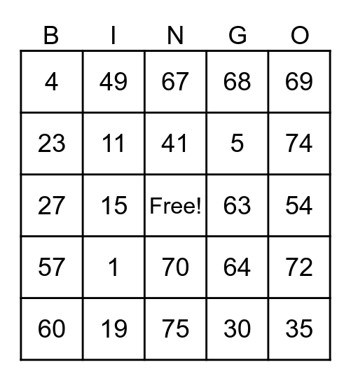 Untitled Bingo Card