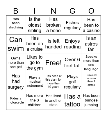 Social Bingo Card