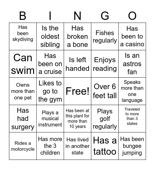 Social Bingo Card