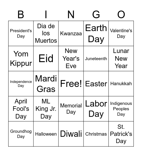 Holidays! Bingo Card