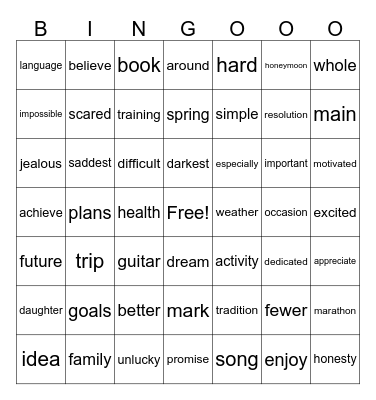 New Year's Resolutions Bingo Card