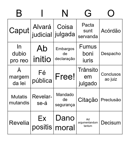 Bingo do Advogado Bingo Card
