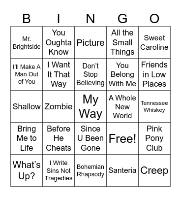 Karaoke Bingo Card