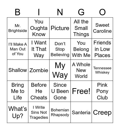 Karaoke Bingo Card