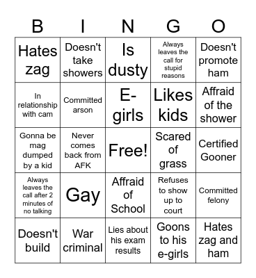 Dusty bingo Card