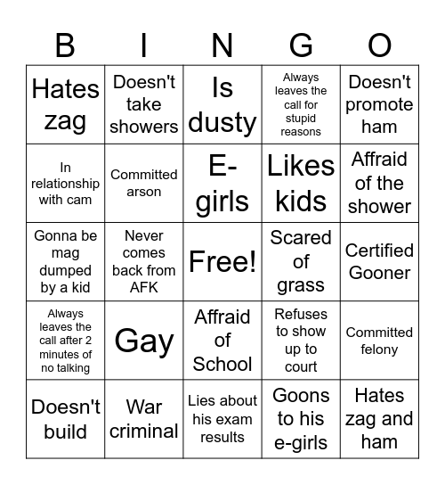 Dusty bingo Card