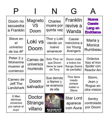 Avengers Doomsday Bingo Card