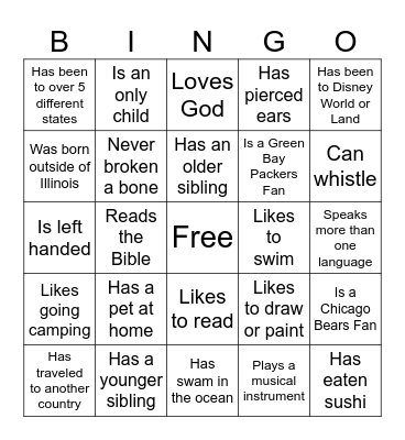 Get to Know Bingo Card