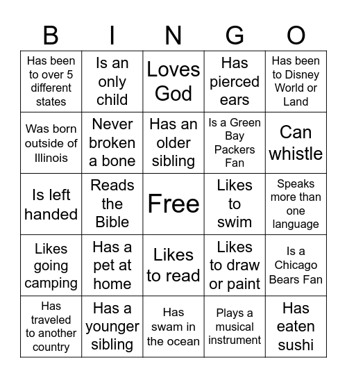 Get to Know Bingo Card