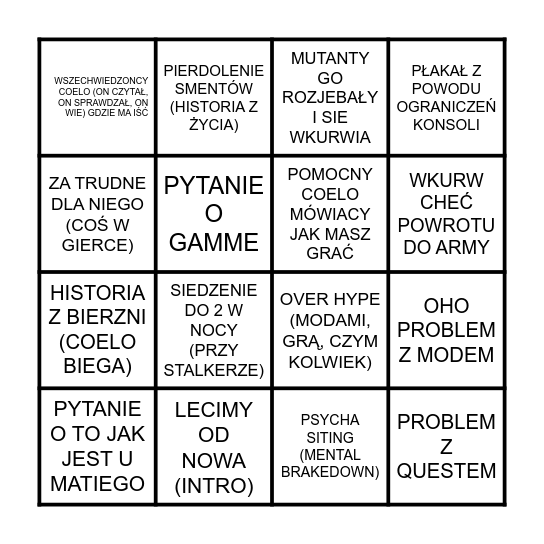 VERGU COELO CORE Bingo Card