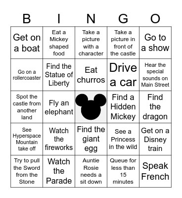 Disneyland Paris Bingo Card