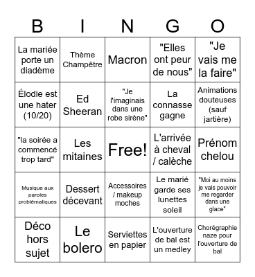 Quatre mariages pour une lune de miel Bingo Card