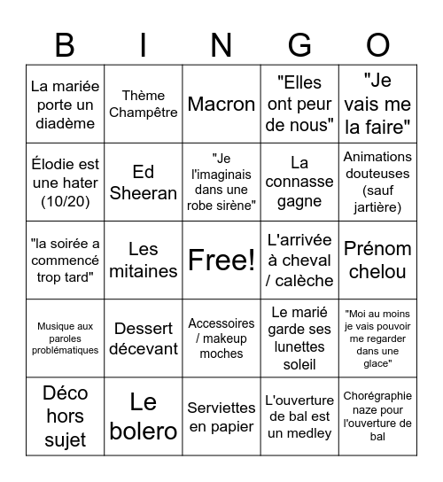 Quatre mariages pour une lune de miel Bingo Card