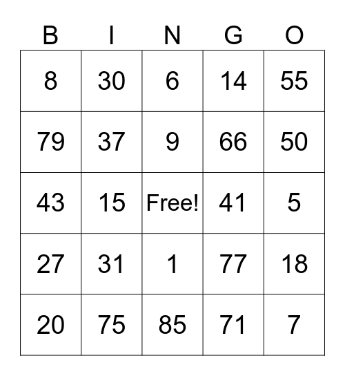 Untitled Bingo Card