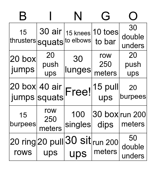 CrossFit 154 Bingo Card