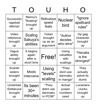 Touhou powerscaling bullshittery Bingo Card