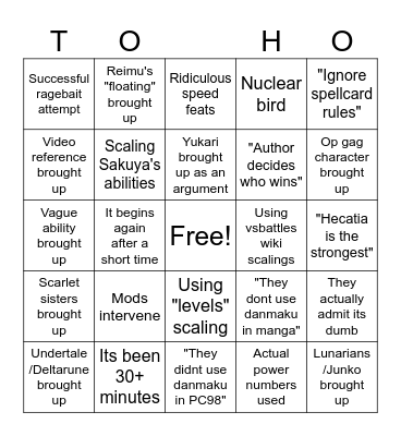Touhou powerscaling bullshittery Bingo Card