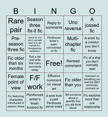 Penthouse Comment Bingo: The Sequel Bingo Card