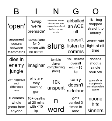 deadlock teammates Bingo Card