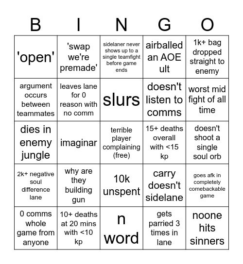 deadlock teammates Bingo Card