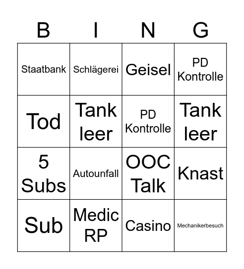 RP Bingo Card