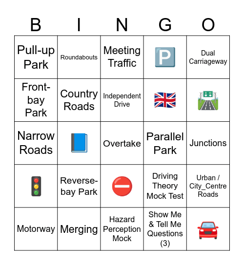 Driving Bingo Card
