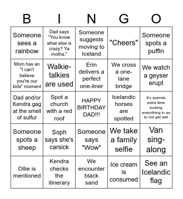 Iceland Bingo Card
