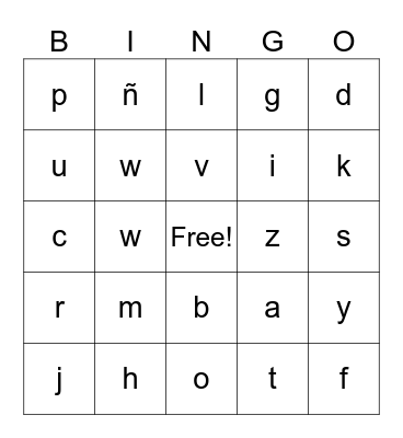 abecedario Bingo Card