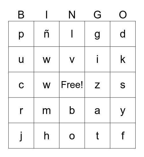 abecedario Bingo Card