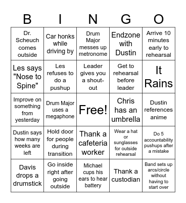 Band Camp Bingo Card