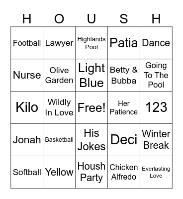 Housh Wedding Bingo Card