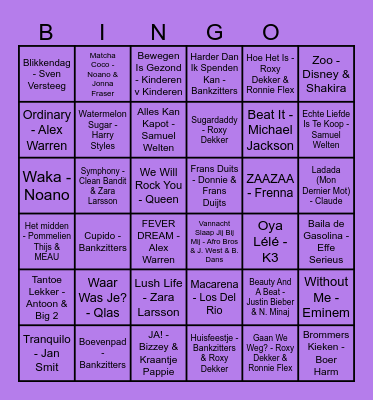 Muziekbingo schaatskamp 2026 Bingo Card